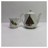Christmas Tree Ceramic Tea Set With Teapot Creamer and Cups