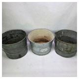 Lot of 3 Behrens Galvanized Metal Utility Buckets Farmhouse Planters