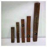 Lot of 5 Vintage Wood Spirit Levels Carpenter Tool Pieces