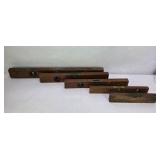 Lot of 6 Vintage Wood Spirit Levels Carpenter Tool Pieces