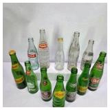 Lot of Vintage Soda Bottles 7UP Squirt Nesbitt’s Like Coca-Cola Green Glass