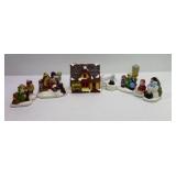 Vintage Lot of Miniature Christmas Village Figurines House Snowman Lamp Post Decor