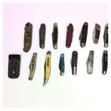 Lot of 14 Vintage Folding Pocket Knives with Sheath