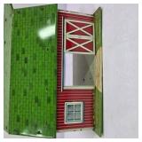 Vintage Lazy-Day Farm Tin Litho Barn Toy Building with Green Roof