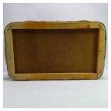 Vintage Wicker Picnic Basket With Wood Lid Folding Handles and Cups