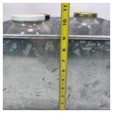 Lot of Vintage Blue Mason Jars Glass Food Jars and Galvanized Metal Storage Bin