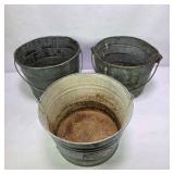 Lot of 3 Behrens Galvanized Metal Utility Buckets Farmhouse Planters