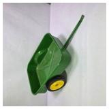 John Deere Style Green Metal Pedal Tractor Trailer Wagon With Yellow Wheels