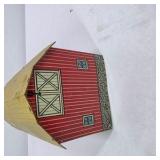 Vintage Tin Litho Red Barn Toy Building with Yellow Roof