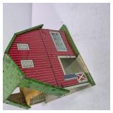 Vintage Lazy-Day Farm Tin Litho Barn Toy Building with Green Roof