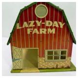 Vintage Lazy-Day Farm Tin Litho Barn Toy Building with Green Roof