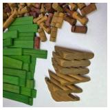 Vintage Toy Lincoln Log Style Building Pieces with Barrel