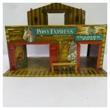 Vintage Tin Litho Pony Express Trading Post Western Building Playset