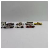Lot of 13 Die-Cast Toy Cars, Trucks, Police, Taxi, and Race Vehicles