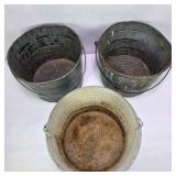 Lot of 3 Behrens Galvanized Metal Utility Buckets Farmhouse Planters