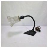 Antique Gooseneck Desk Lamp Cast Iron Base With Ribbed Glass Shade