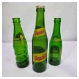 Lot of Vintage Soda Bottles 7UP Squirt Nesbitt’s Like Coca-Cola Green Glass