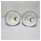 Pair of Vintage Green Enamel Metal Light Shades