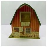 Vintage Lazy-Day Farm Tin Litho Barn Toy Building with Green Roof
