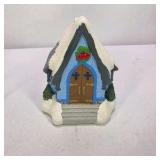 Lighted Miniature Christmas Village House Blue Snow Cottage With Box