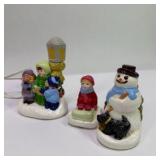 Vintage Lot of Miniature Christmas Village Figurines House Snowman Lamp Post Decor