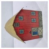 Vintage Tin Litho Red Barn Toy Building with Yellow Roof