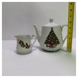 Christmas Tree Ceramic Tea Set With Teapot Creamer and Cups