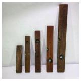 Lot of 5 Vintage Wood Spirit Levels Carpenter Tool Pieces