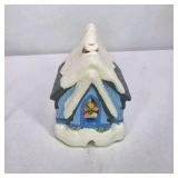 Lighted Miniature Christmas Village House Blue Snow Cottage With Box