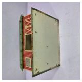 Vintage Happy-Time Tin Litho Barn Toy Building with Green Roof