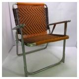 Pair of Vintage Folding Lawn Chairs with Woven Webbing