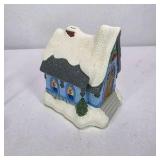 Lighted Miniature Christmas Village House Blue Snow Cottage With Box