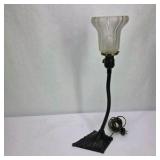 Antique Gooseneck Desk Lamp Cast Iron Base With Ribbed Glass Shade