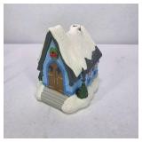 Lighted Miniature Christmas Village House Blue Snow Cottage With Box
