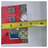 Vintage Tin Litho Red Barn Toy Building with Yellow Roof