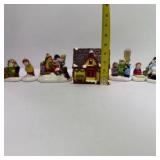 Vintage Lot of Miniature Christmas Village Figurines House Snowman Lamp Post Decor