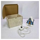 Lighted Miniature Christmas Village House Blue Snow Cottage With Box