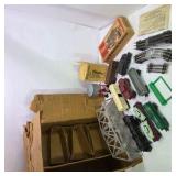 Vintage Marx Electric Train Set Lot with Cars, Track, Bridge, Station, and Accessories