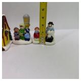 Vintage Lot of Miniature Christmas Village Figurines House Snowman Lamp Post Decor