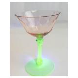 Vintage Watermelon Glass Champagne Coupe With Uranium Stem