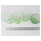 Uranium Depression Glass Floral Etched 4-Piece Set