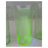 Uranium Depression Glass Floral Etched 4-Piece Set