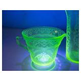 Uranium Depression Glass Floral Etched 4-Piece Set