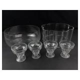 Clear Glass Serving Bowls & Sherbet Cups Set