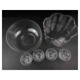 Clear Glass Serving Bowls & Sherbet Cups Set