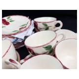 Vintage Blue Ridge Southern Pottery Crab Apple Teacups & Saucers (Lot of 52)