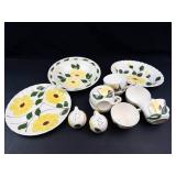 Vintage Blue Ridge Southern Potteries Yellow Nocturne Dinnerware Set (Lot of 15)