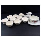Hall Creamer & White Tea Cup Assortment With Plates