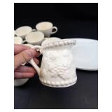 Hall Creamer & White Tea Cup Assortment With Plates