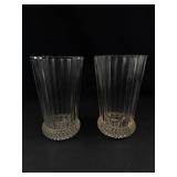 Pair of Ribbed Clear Glass Vases With Bubble Bases